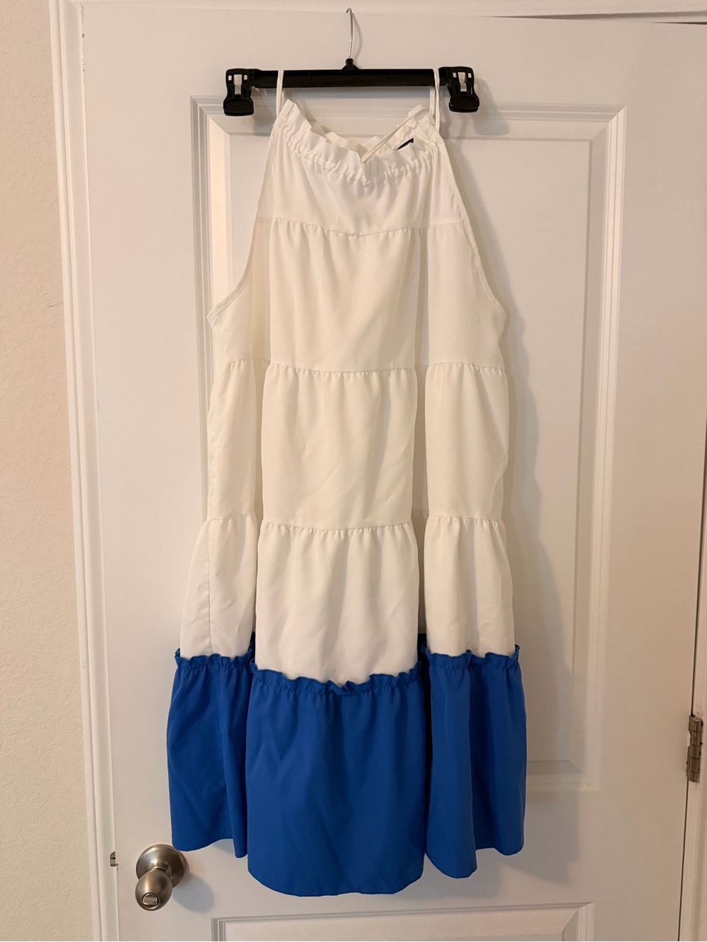 SHEIN White and Blue Tiered Midi Dress